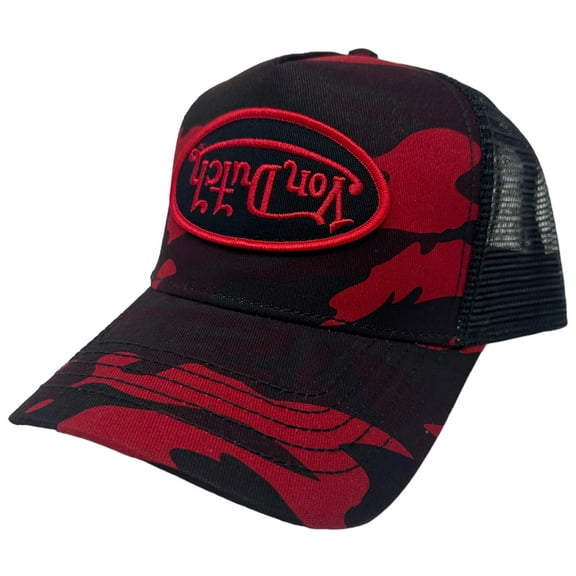 Von Dutch Trucker Hat Red Rambo Camo Embroidered Upside Down Logo Patch Mesh Cap