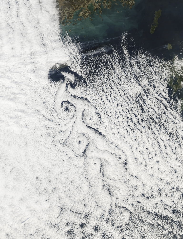 Von Karmann cloud vortices off the coast of Cheju Do Canvas Art - Stocktrek Images (25 x 33)