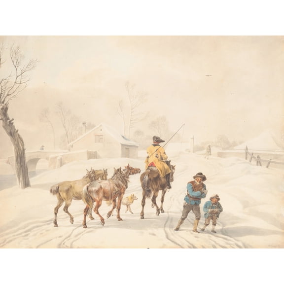 Von Kobell Postilion Horse Winter Landscape Painting Extra Large XL Wall Art Poster Print