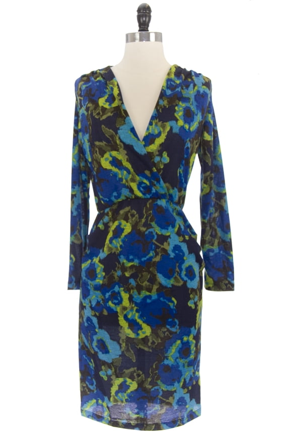 Women's Susanne V-Neck Dress Large Blue Floral