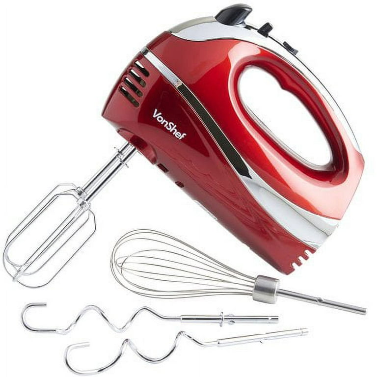VonShef 13230 Two-in-One Hand/Stand Mixer for 220 Volts and 50hz | Red