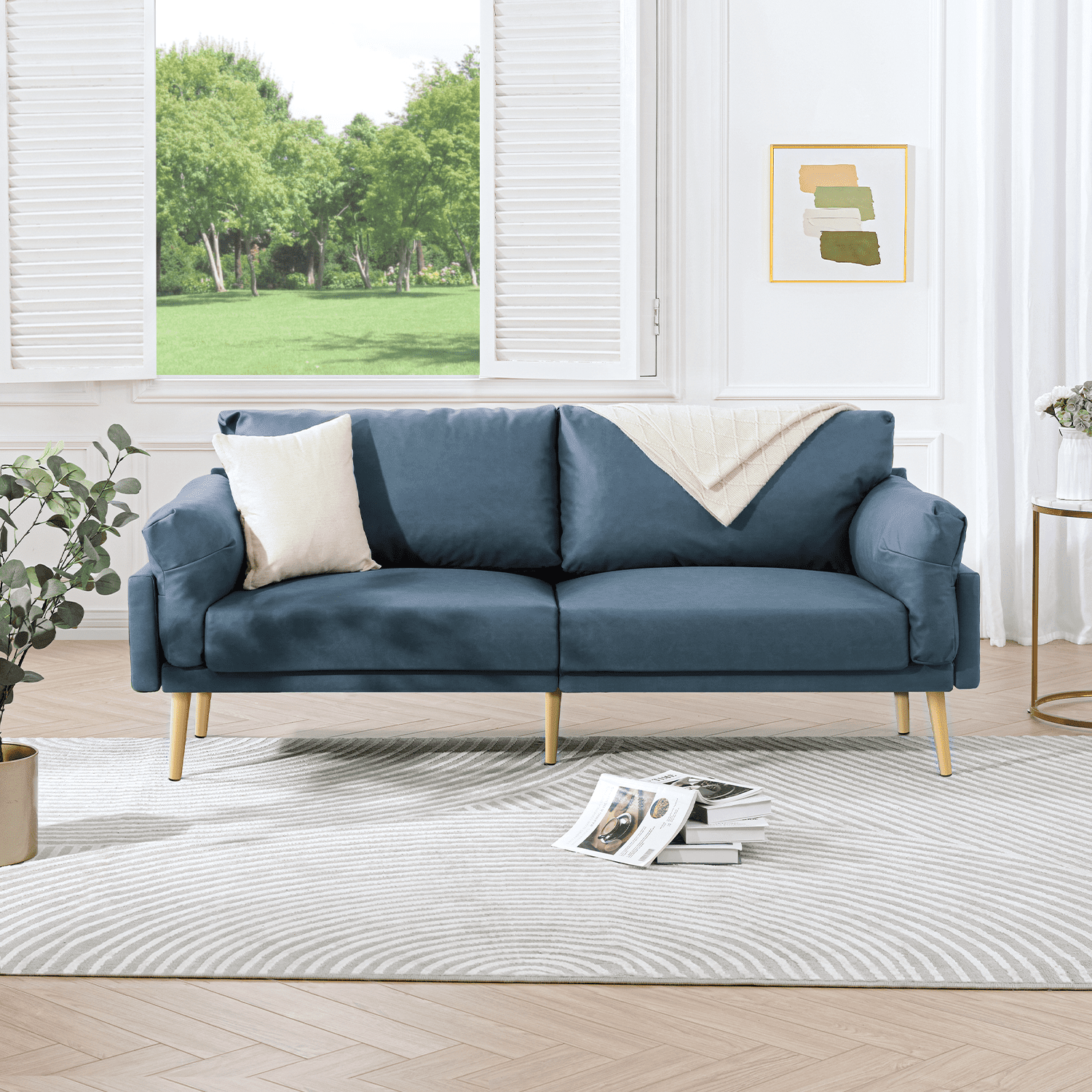 Vonanda Fabric Sofa, Blue Couch Upholstered Sofa, 72 Inch Blue Sofa