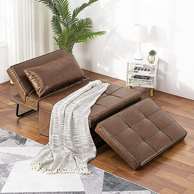 Vonanda Faux Leather Ottoman Sleeper Chair Bed Small Modern Couch Multi Position Convertible with Selected Leather Fabrics and Unique Sturdy Frame for
