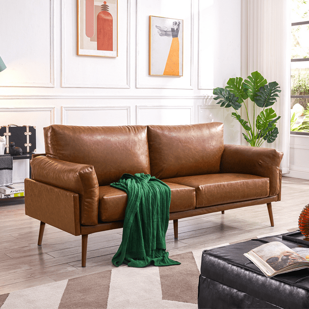 Vonanda 73'' Faux Leather 3-Seater Sofa, Thick Cushion, Detachable