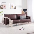 thumbnail image 1 of Vonanda Faux Leather Sofa Couch, Mid-Century 73 Inch 3 Seater Leather Couch with Wood Grain Metal Legs and Bolster Pillows for Living Room, Elegant Brown, 1 of 9