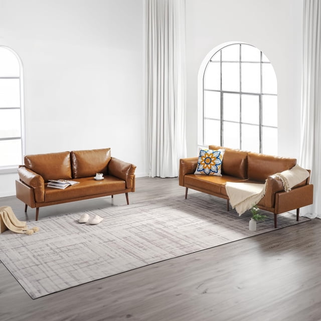 Vonanda Mid-Century Modern Faux Leather Sofa and Loveseat Set, 2 Piece ...