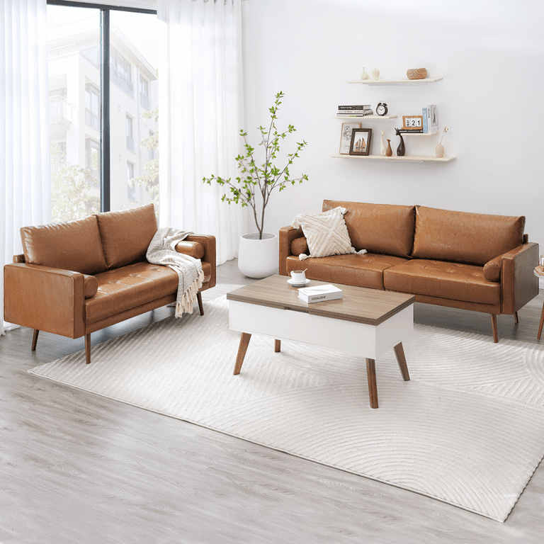 ^_^ 　NOANA sofa 3seater Vonanda Nora Mid-Century Modern Classic Style, 2-Piece Brown Faux