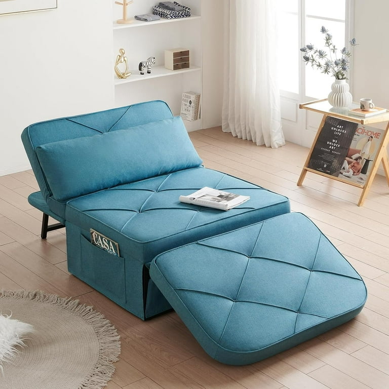 Vonanda Sofa Bed Convertible Chair 5 in 1 Multi Function Folding Ottoman with Lock In Feature Classic Denim Blue Size 74 x 37 x 17