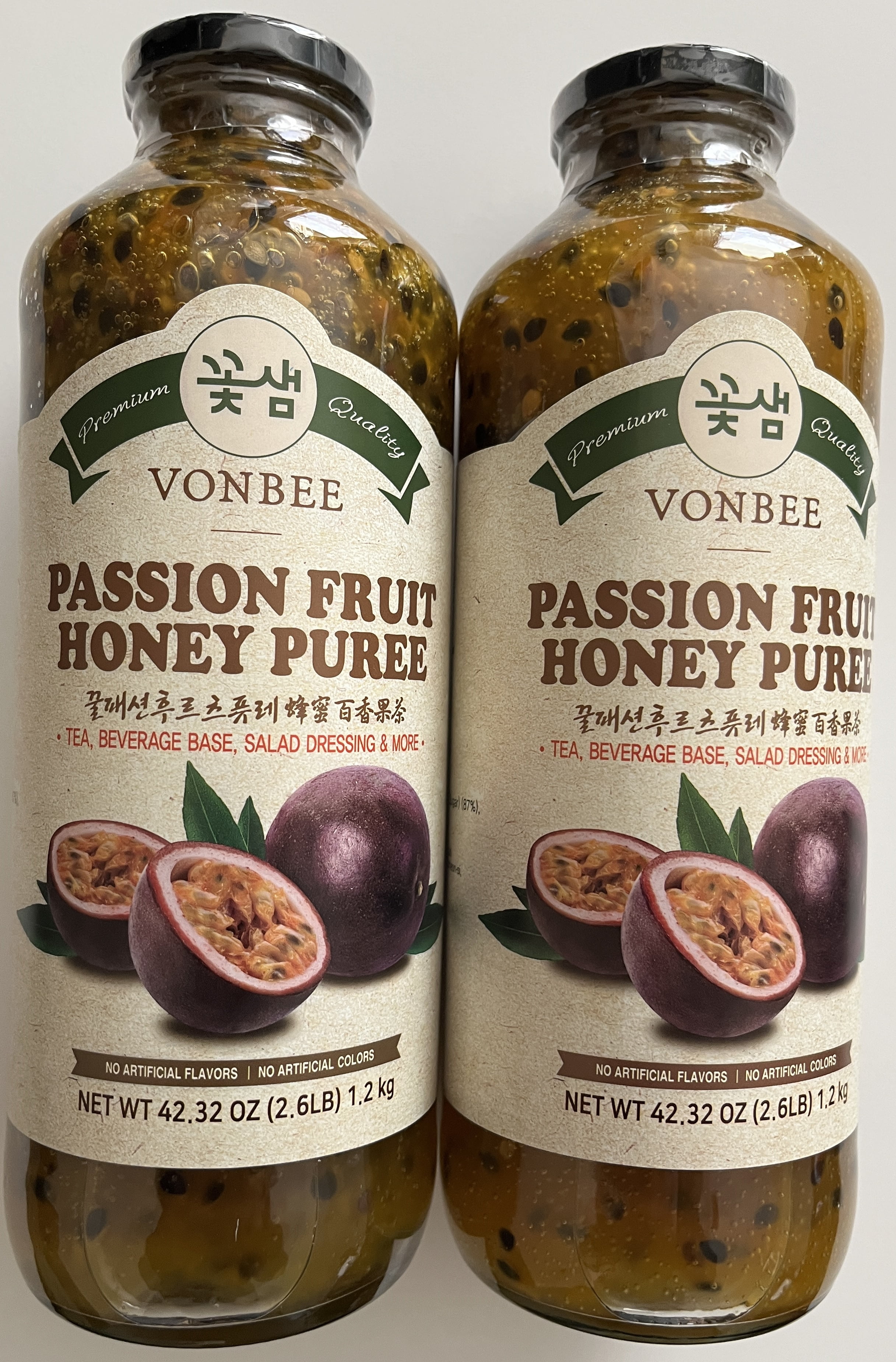 Vonbee Passion Fruit Honey Puree. (set of 2) 42.32oz/ 2.6lb. Great for Tea,  Salad Dressing, Beverage Base