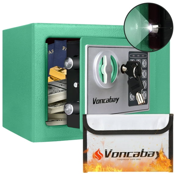 Voncabay Money Safe Box for Home with Sensor Light & Fireproof Security Safe Box for Money Safe with Keys & Pass Code, Lock Box Fireproof Safe with Digital Keypad Green