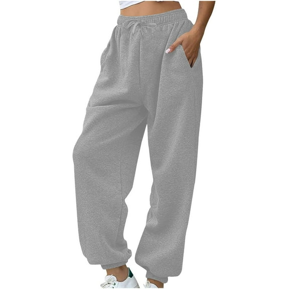 Voncos Sweatpants for Women Warm Fleece Lined Pants Winter Fall Wide Legs Jogging Pants with Pockets
