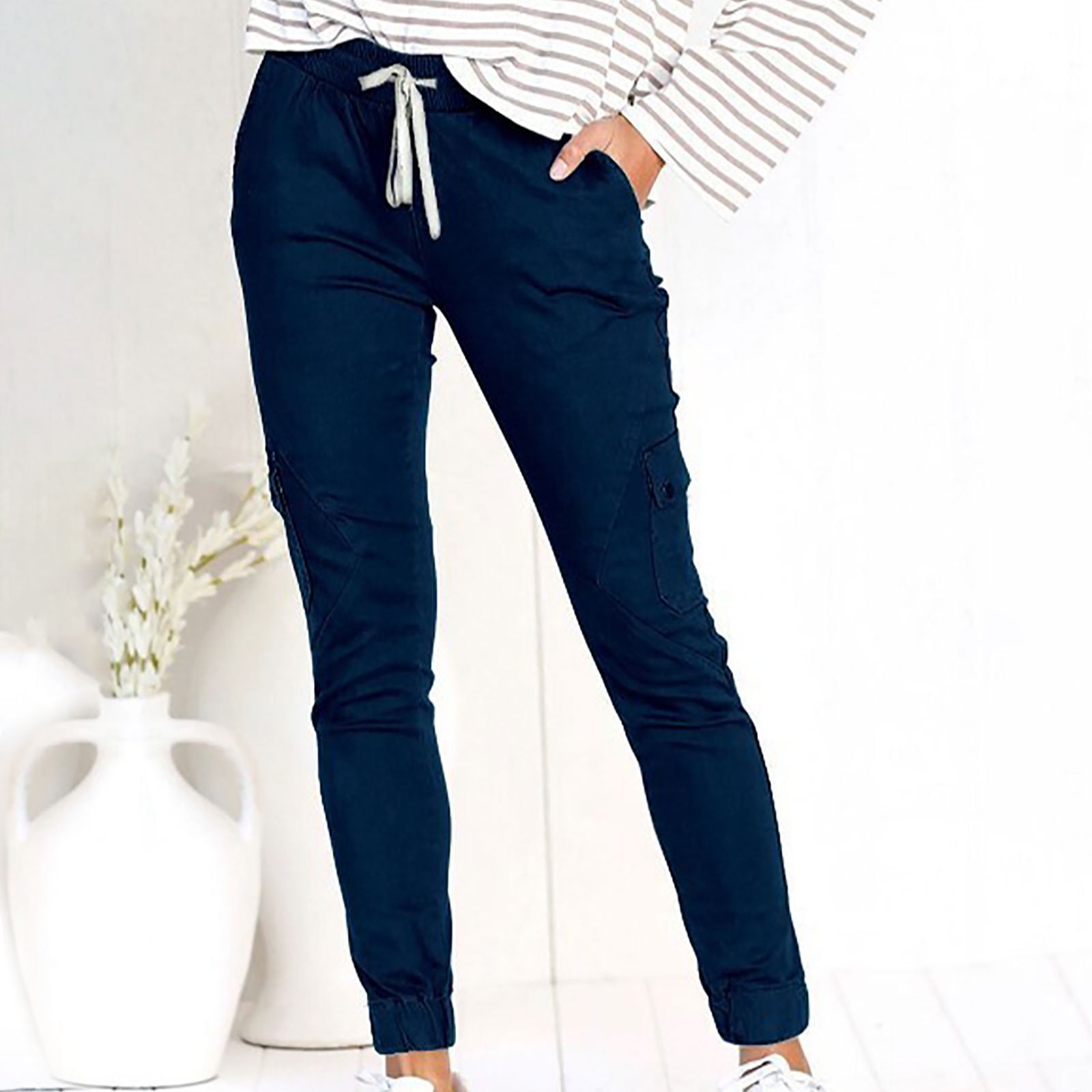 Voncos Cargo Pants Women High Waist Loose Jogger Hiking Trousers