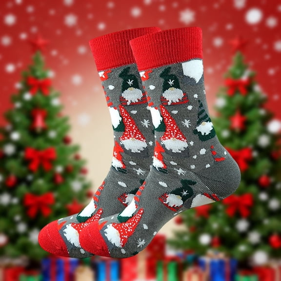 Voncos Christmas Gnome Socks for Women, Multicolor Mid-Calf Holiday Socks, Warm Acrylic Cute Snowflake Festive Socks, One Size Fits Most Christmas Gift Stocking Stuffer