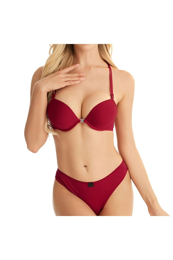 Comfy Womens Underwear Sets Lace Panty and Bra Sexy No Steel Ring Comfort Sports Lingerie Set Red Size S