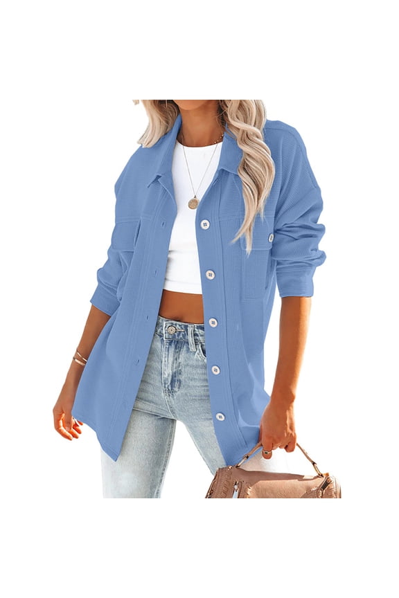 Corduroy Jacket for Women Casual Long Sleeve Shackets Button Down Lightweight Trench Coat