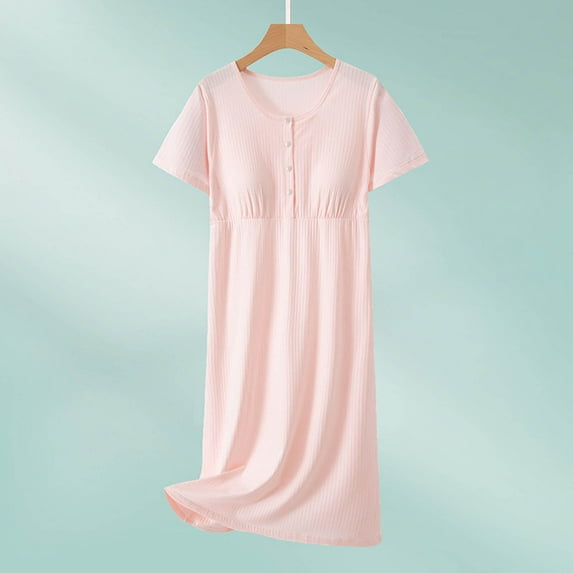 Voncos Cotton Maternity Nightgown for Women, Short Sleeve Loose Knee-Length Sleepwear, A-Line Soft Postpartum Loungewear for Pregnancy Pink 2XL