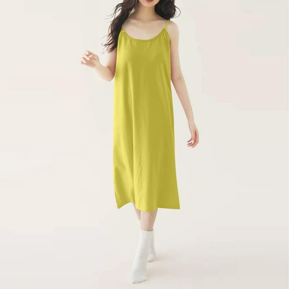 Voncos Cotton Sleepwear for Women, Spaghetti Strap Slip Nightgown, Breathable Loose Fit Versatile Loungewear Green L