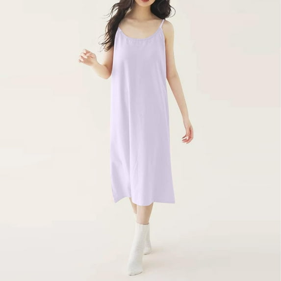 Voncos Cotton Sleepwear for Women, Spaghetti Strap Slip Nightgown, Breathable Loose Fit Versatile Loungewear Purple L