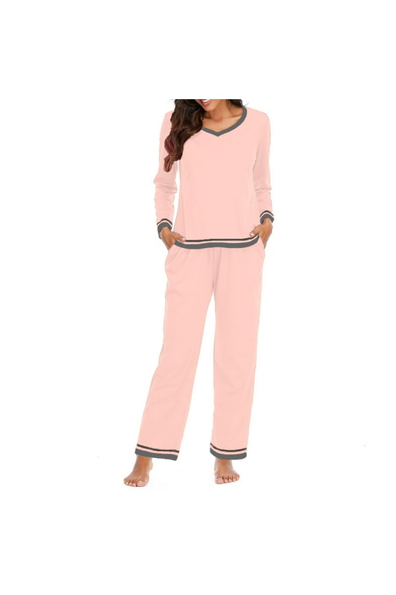 Cozy Pajamas for Women Long Sleeve Shirts and Pants Sleepwear 2 Pack Loungewear Outfit - Pink