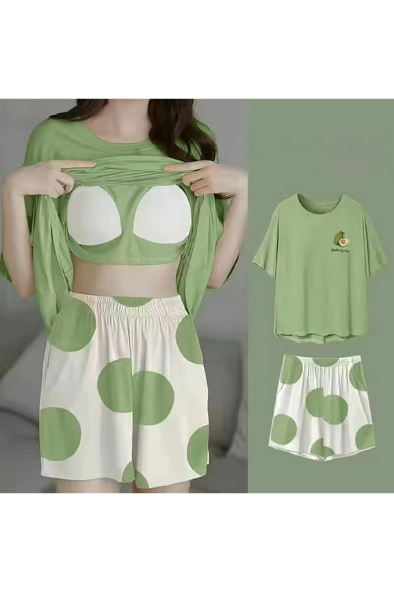 Cozy Pajamas for Women Short Sleeve Tops and Shorts PJs Sleepwear 2 Piece Cozy Loungewear Sets with Padding- Green