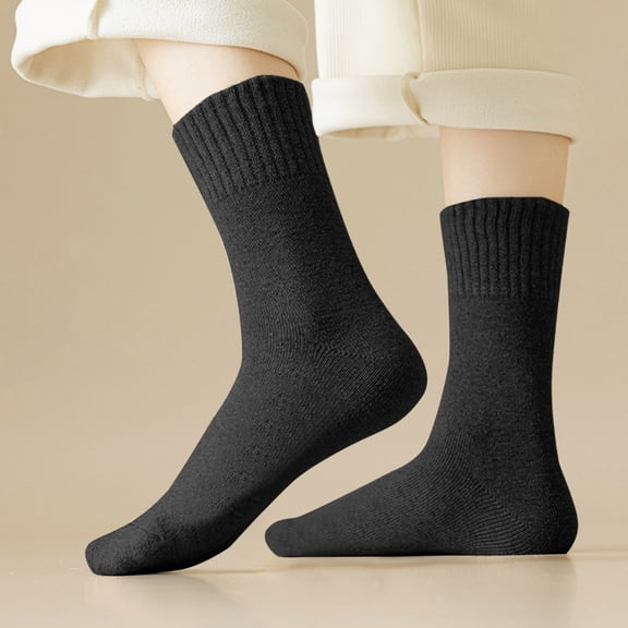 Voncos Female Black Mid-Calf Socks - Polyester Soft Durable, Machine Washable Non-Slip Ribbed Cuff, One Size Fits Most US Women