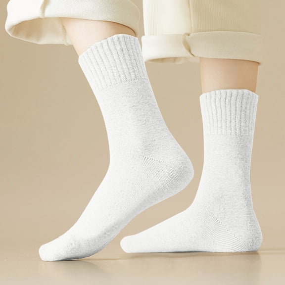 Voncos Female White Mid-Calf Socks - Polyester Versatile Comfortable, Machine Washable Seamless Toe, Non-Slip Ribbed Cuff One Size Fits Most US Women