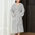 thumbnail image 1 of Voncos Flannel Bathrobe for Women Absorbent Cozy Fleece Plush Robe Striped Lace-up Long Nightgown with Pockets- Silver, 1 of 3