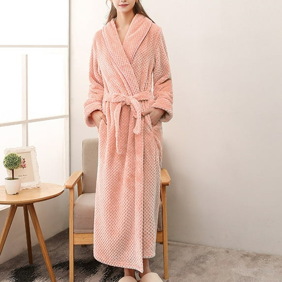 VONCOS Womens Robe- Long Sleeve Bathrobe Gowns Sleepwear Pink Size M