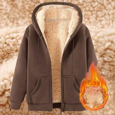 Voncos Fleece Jacket for Women Lightweight Hooded Plush Winter Coat Zipper Warm Sherpa Jacket Clearance