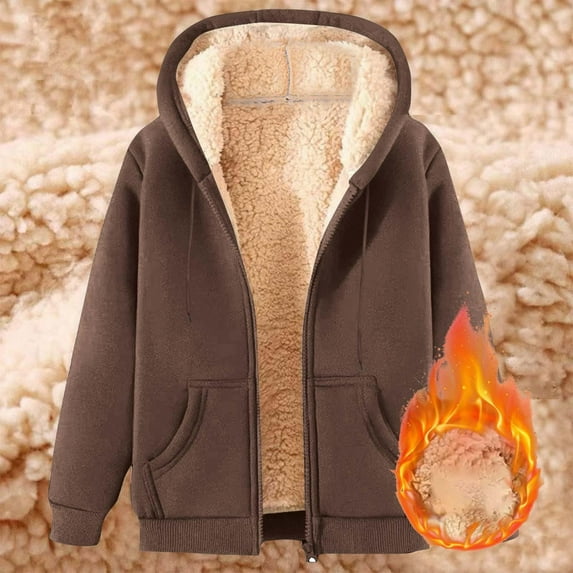 VONCOS Fleece Jacket for Women Lightweight Hooded Plush Winter Coat Zipper Warm Sherpa Jacket