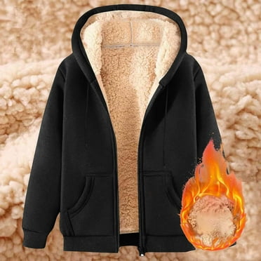 Voncos Fleece Jacket for Women Lightweight Hooded Plush Winter Coat Zipper Warm Sherpa Jacket Clearance
