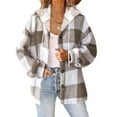 thumbnail image 1 of absuyy Fleece Jacket for Women Fall Winter Plush Hooded Jacket Warm Plaid Lightweight Faux Fur Cardigan Khaki XL, 1 of 7