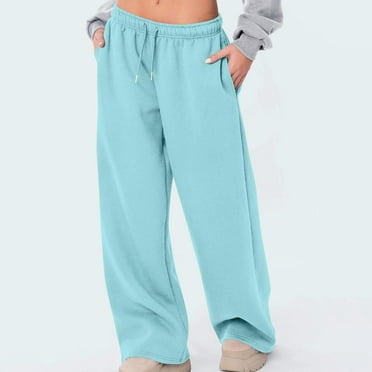 Voncos Fleece Lined Sweatpants Women Warm Plush Wide Leg Pants Elastic High Waisted Trousers Clearance