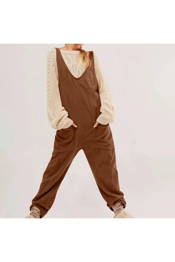 Jumpsuits for Women Warm Corduroy One Piece Jumpsuits Fall Winter Rompers Fall Winter Fleece Overall with Pockets