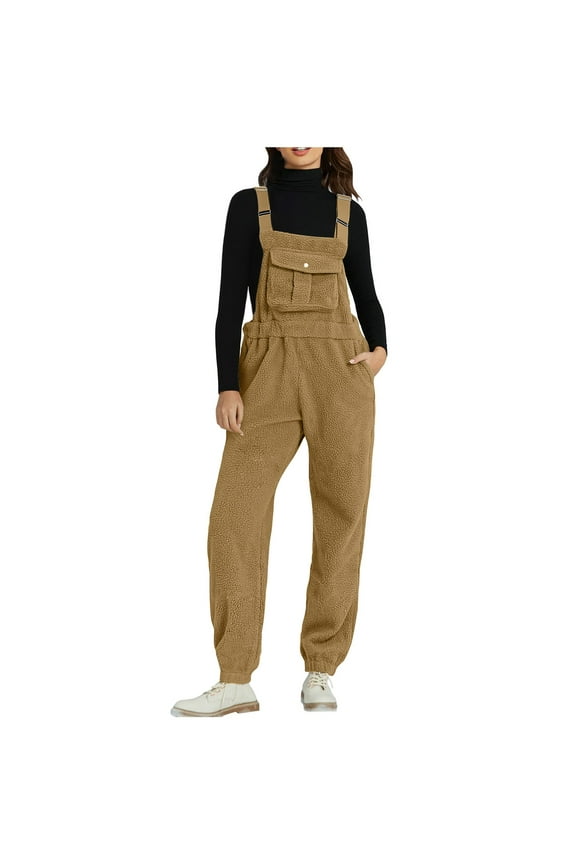Fleece Jumpsuits for Women Warm Plush One Piece Jumpsuits Overall Fall Winter Rompers Clearance