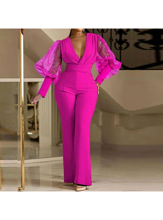 Women Playsuits Solid Color Turn-Down Collar Long Sleeve Jumpsuits 