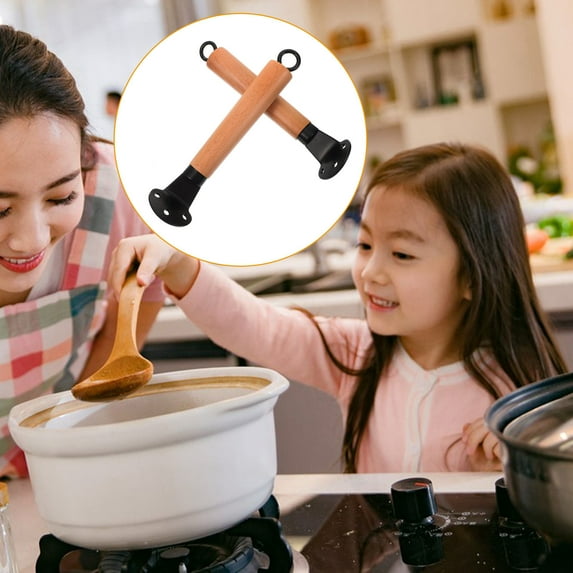 AURARMLET 2-Pack Multifunctional Saucepan Handle Replacement with Stainless Steel and Wood, Kitchen and Outdoor Use