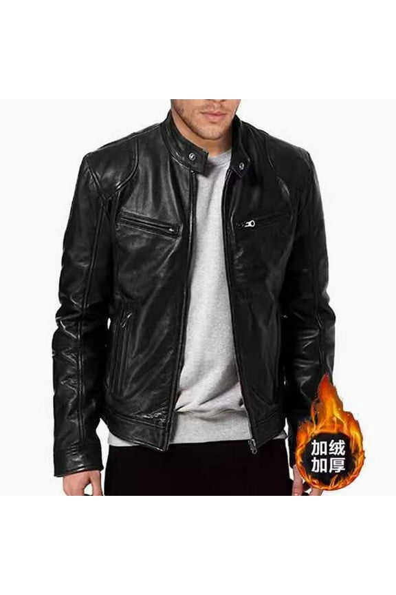 Leather Jackets for Men Warm Plush Winter Coat Fashion Black PU Motorcycle Jacket