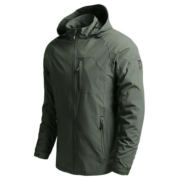 Voncos Hooded Outdoor Jacket for Men Casual Waterproof Softshell Lightweight Trench Coat
