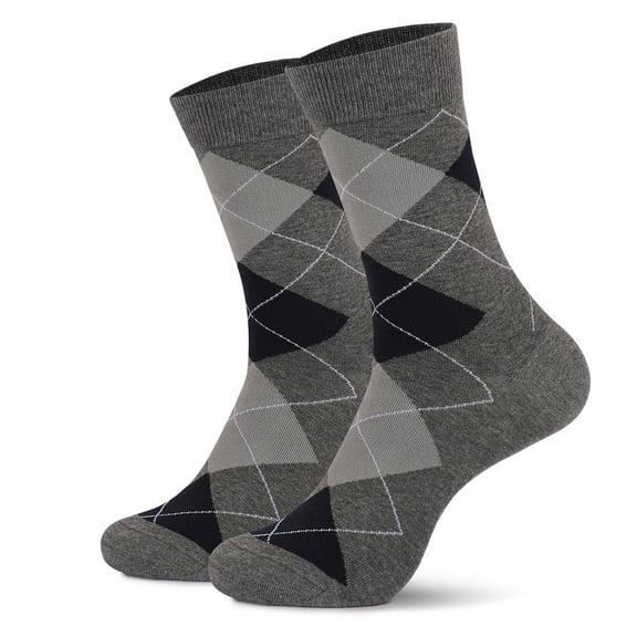 Voncos Men's Gray Argyle Socks - Premium Cotton Mid-Calf, Reinforced Heel Toe, Breathable, Fits US 7-12, 1/5 Pairs