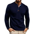 thumbnail image 1 of Fnnxeal Mens Polo Shirts Cotton Fall Winter Casual Long Sleeve Henry Solid Button Shirts with Pocket Dark Blue Size 2XL, 1 of 6