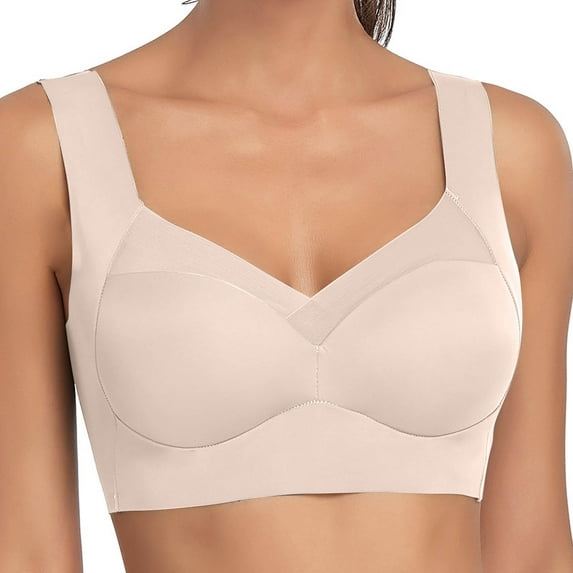 Voncos Plus Size Bras No Wire Camisole Breathable Glossy Comfortable Everyday Bras for Women Beige Bra Size S