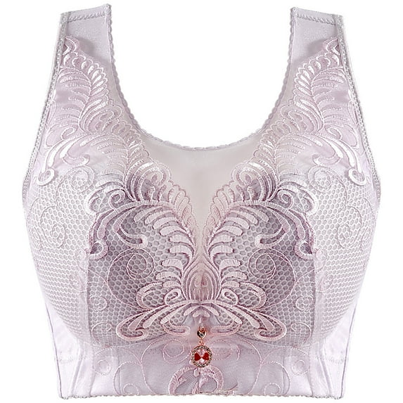 Voncos Plus Size Bras No Wire Camisole Thin Sexy Breathable Everyday Bras for Women Purple Bra Size 2XL