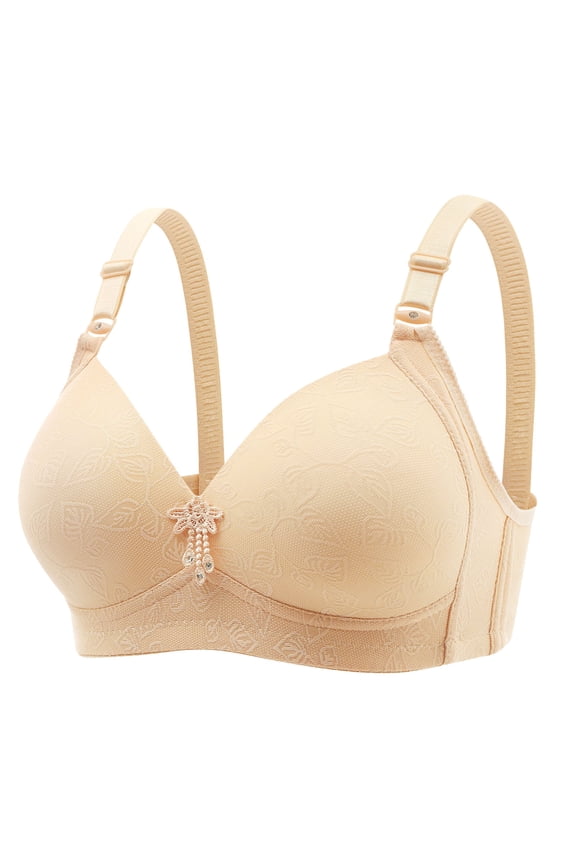Plus Size Bras No Wire Comfortable Breathable Gathered Everyday Bras for Women Beige Bra Size L