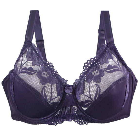 Voncos Plus Size Bras Underwire Breathable Base Push Up Lace Sexy Everyday Bras for Women Dark Blue Bra Size XL