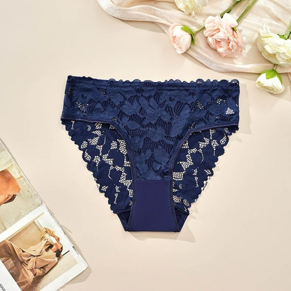 Voncos Plus Size Feminine Lace Panties for Women - Navy, Breathable Stretch Comfort Underwear with Scalloped Edge, 1XL-4XL,Size 2XL