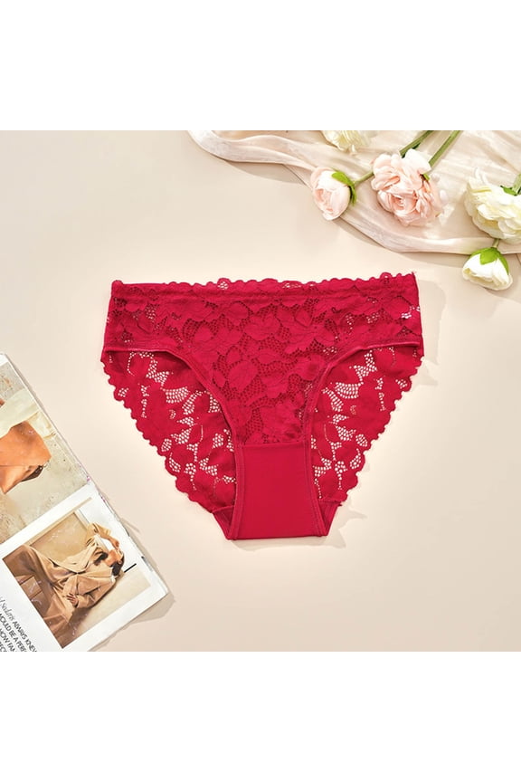 Plus Size Feminine Lace Underwear for Women - Red, Breathable Stretch Comfort Panties with Scalloped Edge, 1XL-4XL,Size 3XL