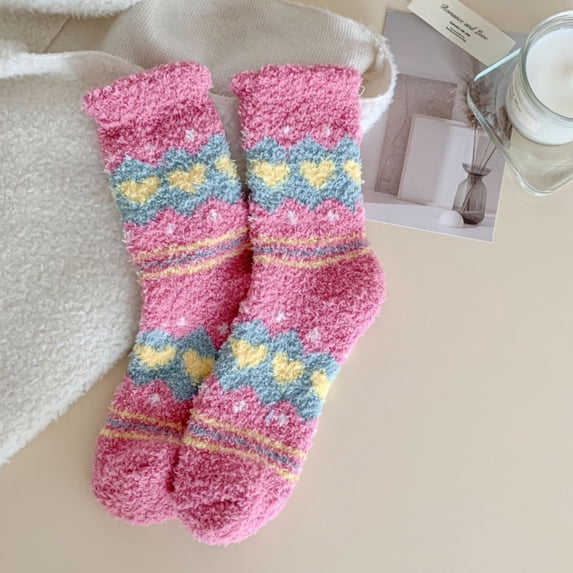 Voncos Plush Fuzzy Socks for Women - Hot Pink Cozy Warm Soft Non-Slip Socks, Nylon Spandex Blend One Size Fits Most for Indoor Lounge Sleep