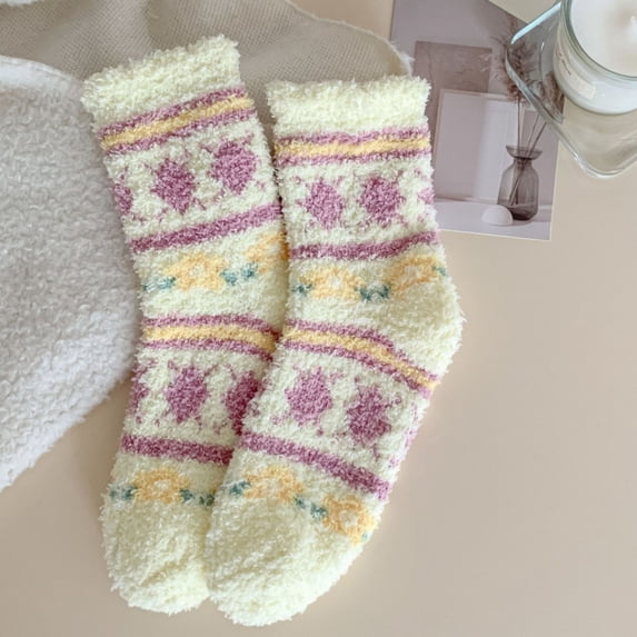 Voncos Plush Yellow Socks for Women - Warm Cozy Non-Slip Fuzzy Soft Socks, Nylon Spandex Blend One Size Fits Most for Indoor Lounge Sleep