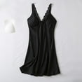 thumbnail image 1 of Voncos Satin Nightgown for Women - Silky Lace Trim V-Neck Spaghetti Strap Slip Sleep Dress with Bow, Lightweight Comfortable Sleep & Loungewear Black XL, 1 of 3